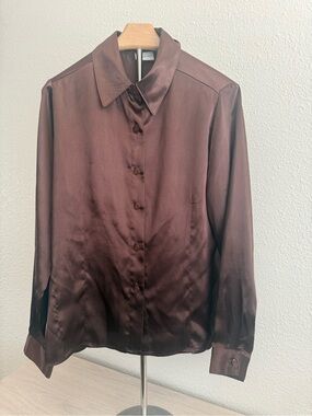 White Stag Brown Satin Button-Down Shirt